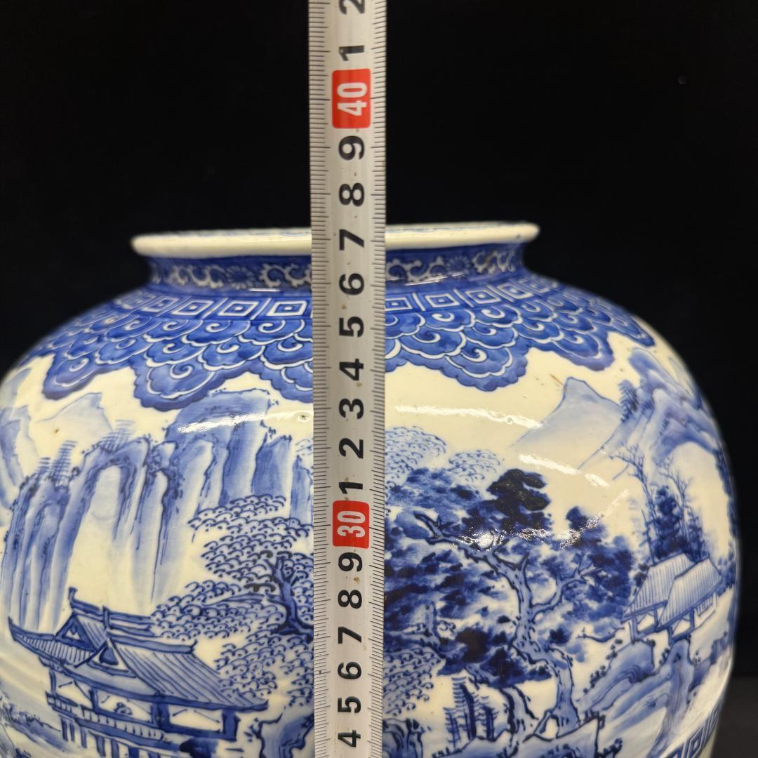 希少！肥前有田　金作製　花瓶　　名工　大正時代　時代物染付 山水青花