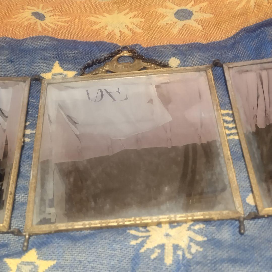 アンティークミラー●壁掛け●ゴールド●彫刻●ロココ●小便小僧●三面鏡●シャビー