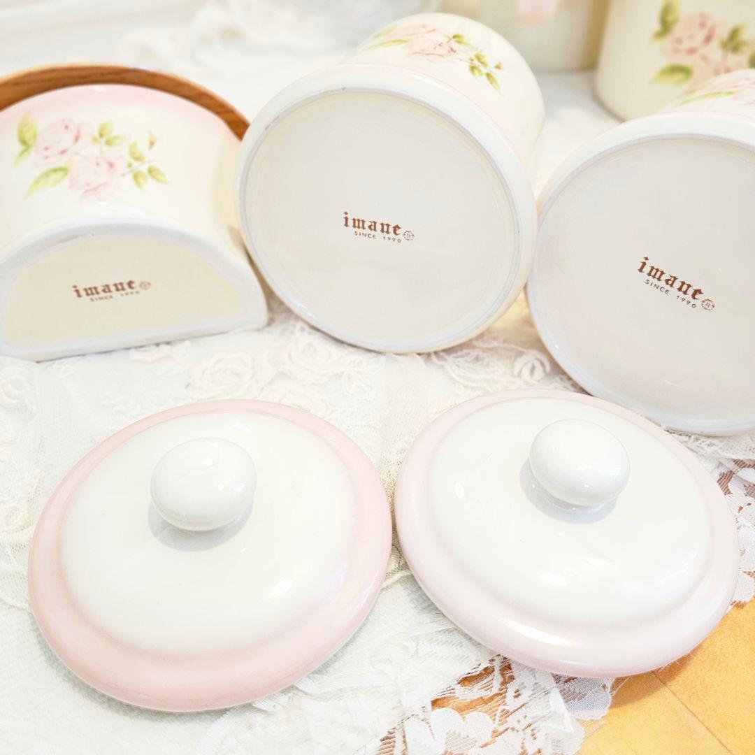 イマンimane ダイアナローズ 陶器コットンケース 2個セット 木製アルメット