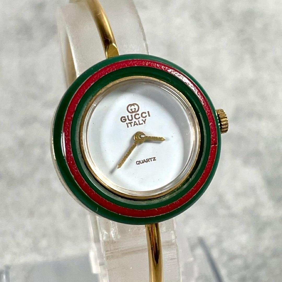 新品電池 グッチ チェンジベゼル 金メタルブレスレット クォーツ腕時計 稼働