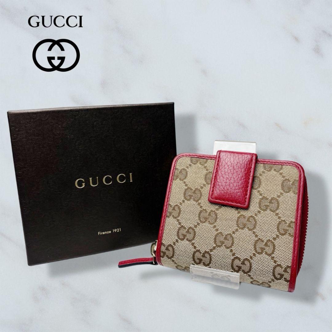 01 極美品 GUCCI GGキャンバス 二つ折り財布 n9