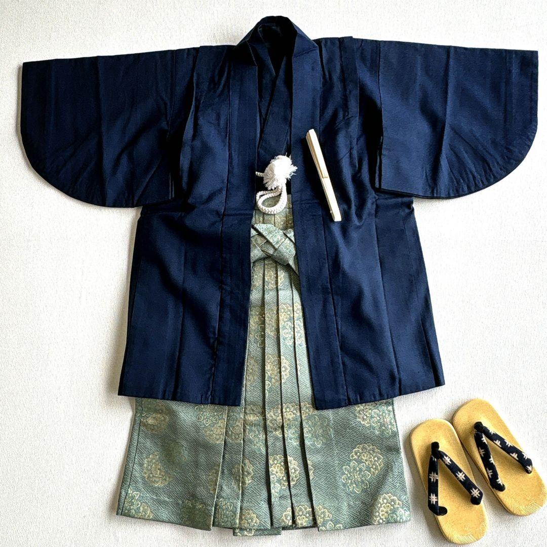 七五三　5歳　男の子　袴セット　紺　鷹　古典柄はかま袴丈54　中古品　61212