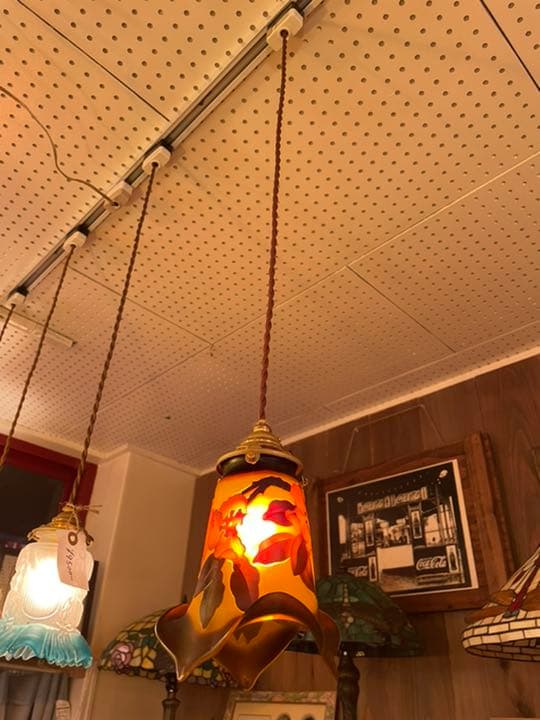 美品 天井照明 ガレ風ランプ ガレ調 アンティークランプ