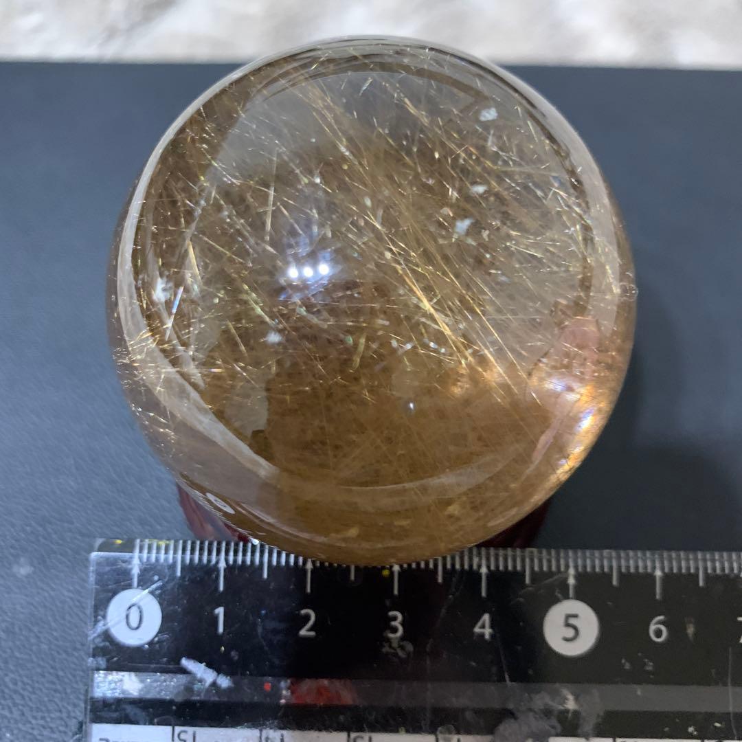 特大　特価　スモーキーゴールドルチルクォーツ スフィア　玉　55mm 台座付き