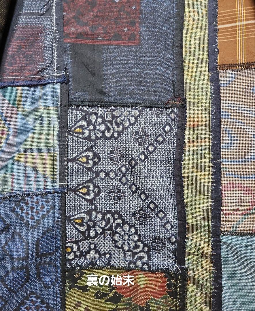 正絹大島紬総パッチワークオプ－ンシャツLsize