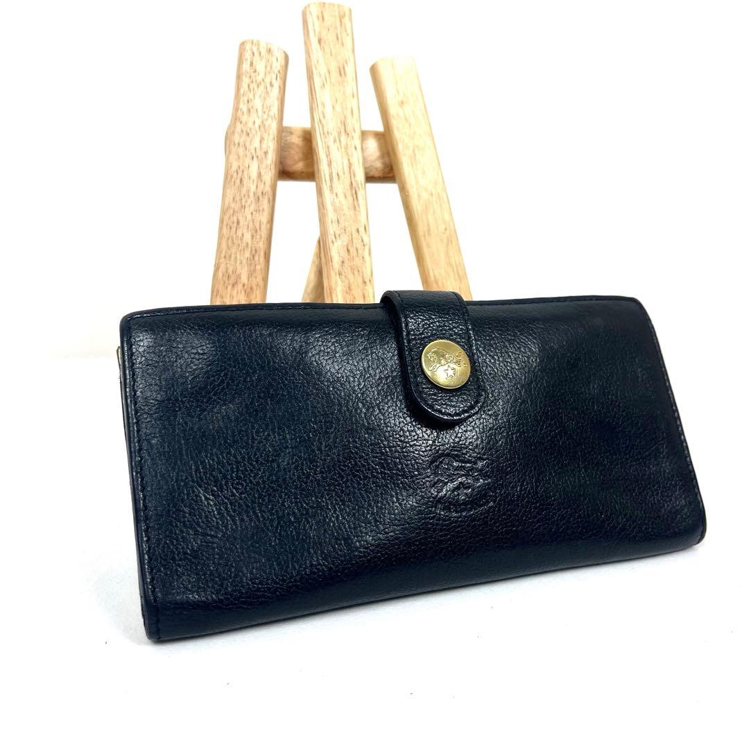 イルビゾンテ　長財布　希少　がま口　二つ折り　ロゴ型押し　オールレザー　ブラック