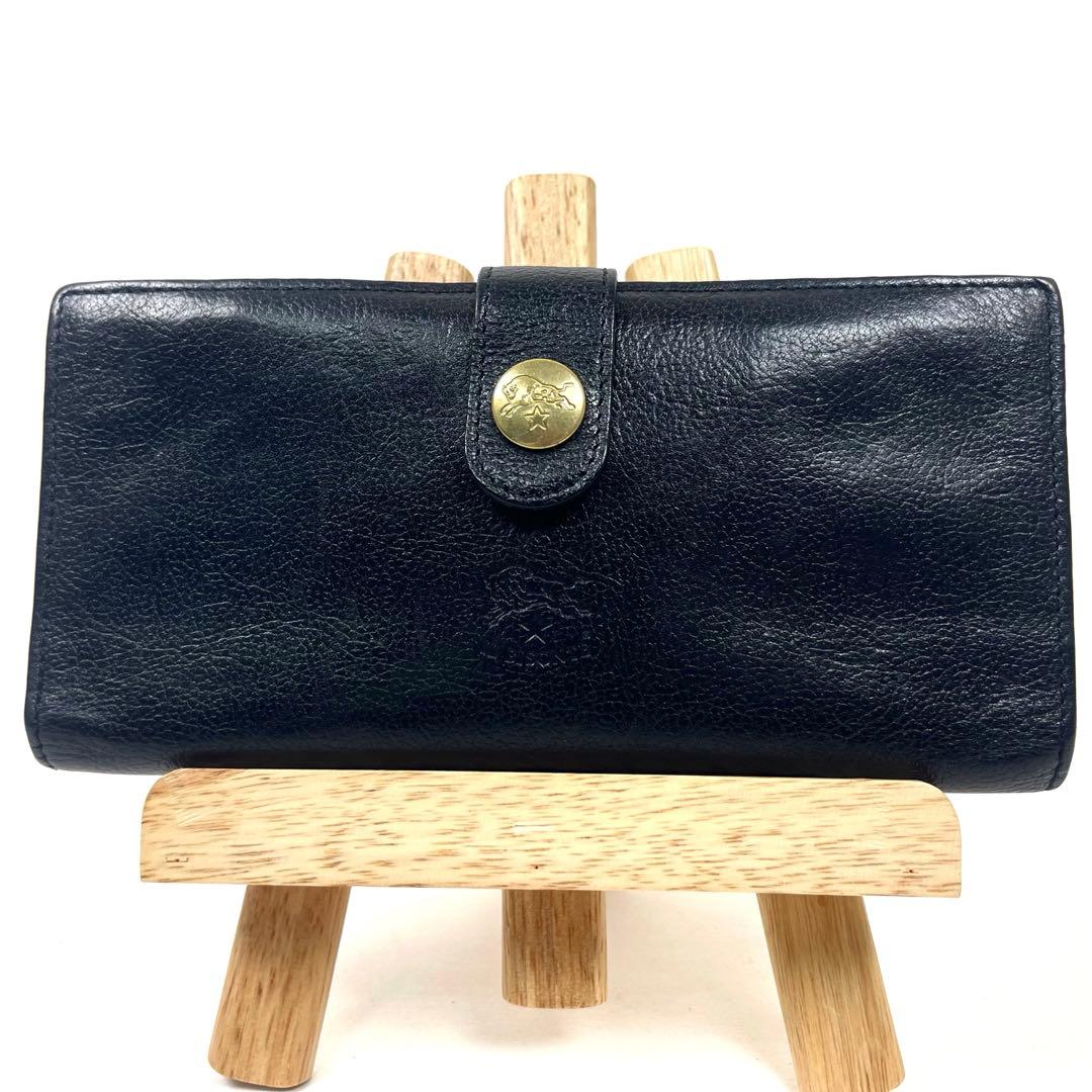 イルビゾンテ　長財布　希少　がま口　二つ折り　ロゴ型押し　オールレザー　ブラック