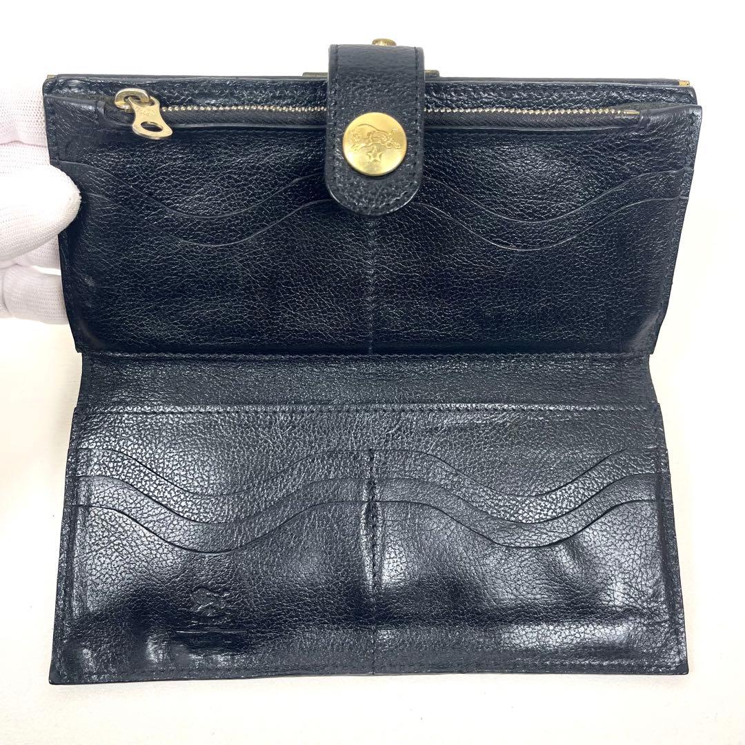 イルビゾンテ　長財布　希少　がま口　二つ折り　ロゴ型押し　オールレザー　ブラック