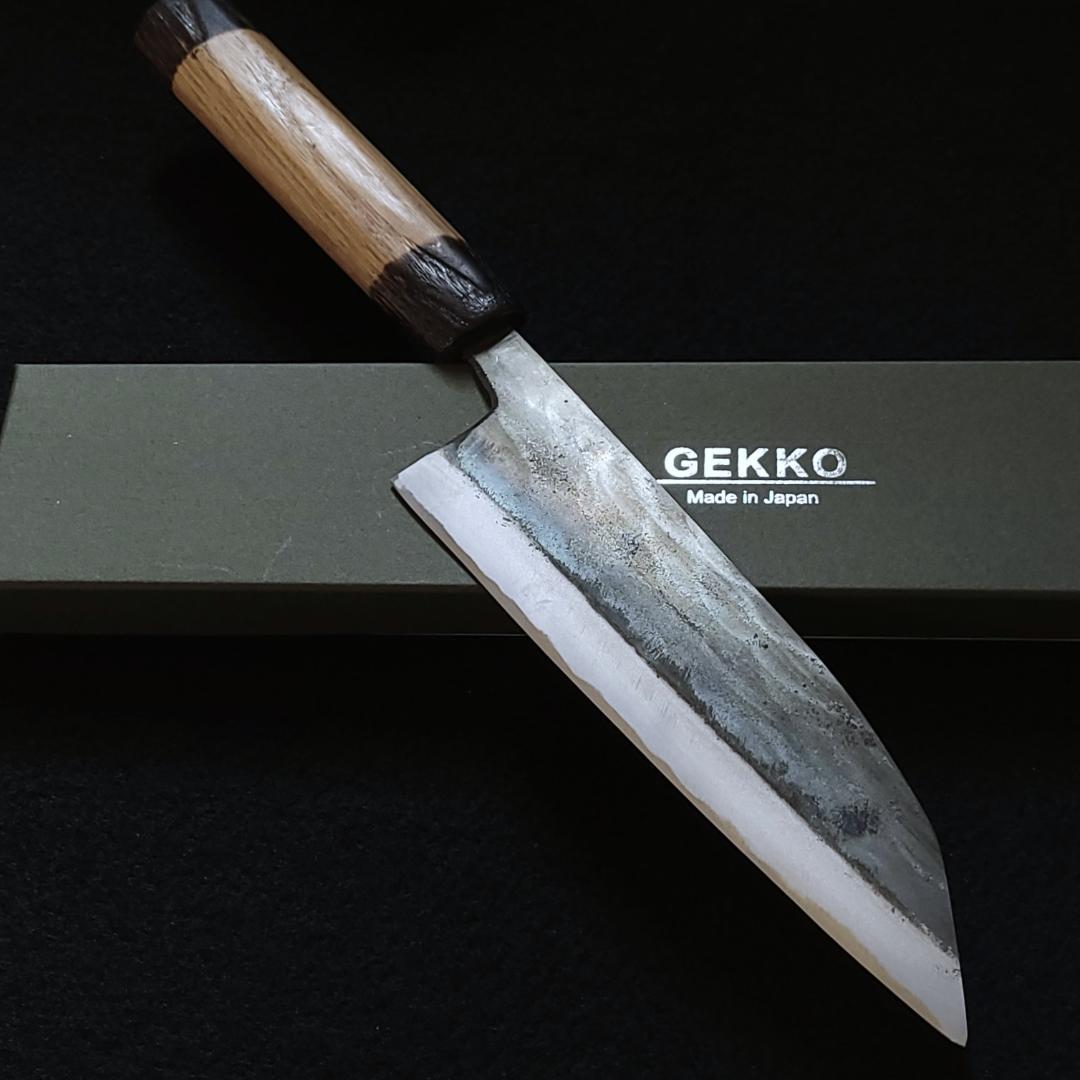 白紙1号 黒打 三徳包丁 165㎜ G9391 栗柄 月光作 １点物