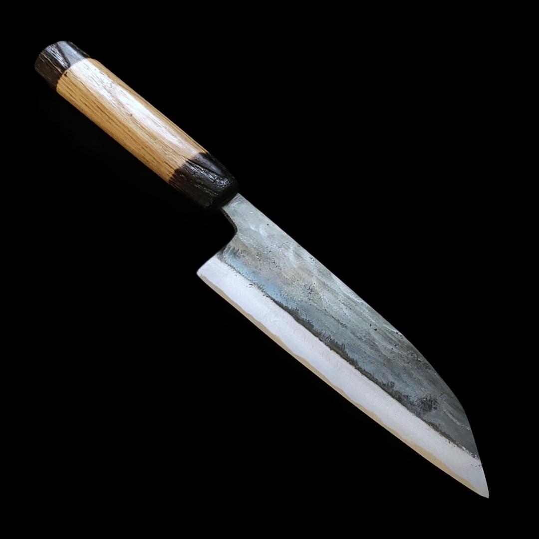 白紙1号 黒打 三徳包丁 165㎜ G9391 栗柄 月光作 １点物