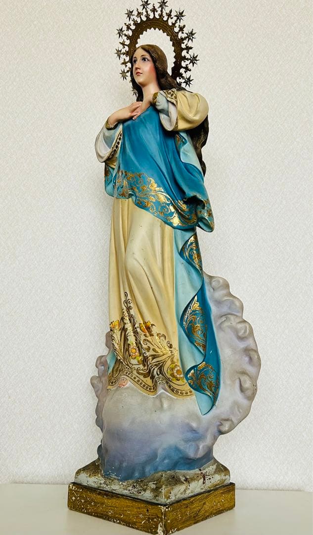 【超超希少美顔】✞無原罪の御宿り 胸に手を当てる聖母マリア像　宗教彫刻