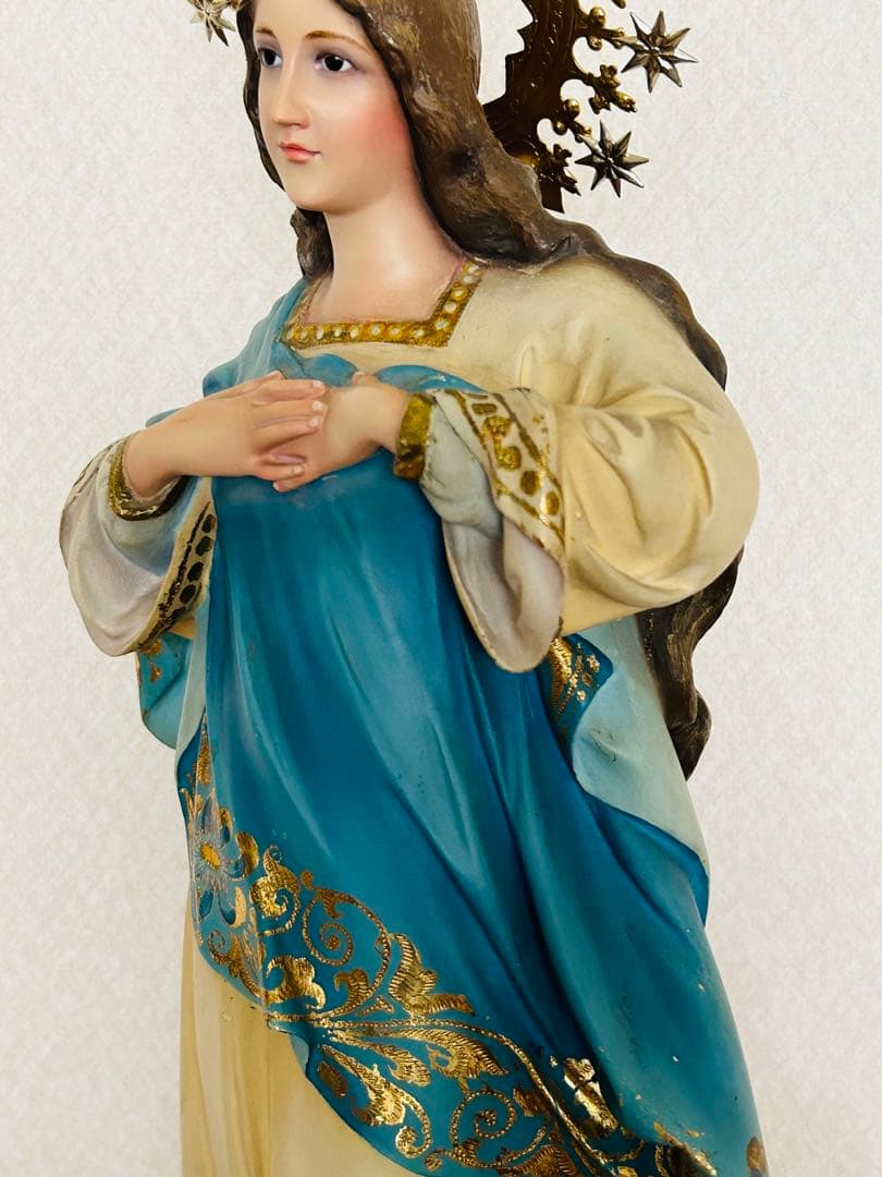 【超超希少美顔】✞無原罪の御宿り 胸に手を当てる聖母マリア像　宗教彫刻