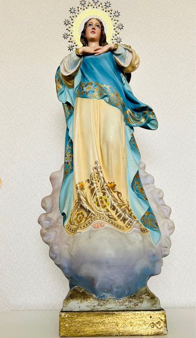【超超希少美顔】✞無原罪の御宿り 胸に手を当てる聖母マリア像　宗教彫刻