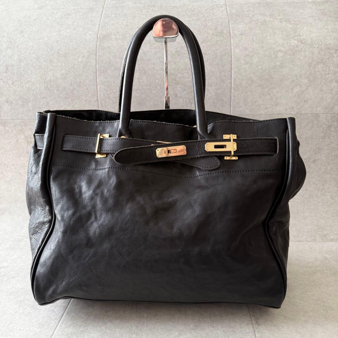 シータパランティカ　ハンドバッグ　金具　シボ革　本革　黒　大容量