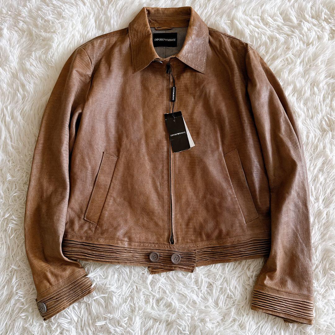 タグ付き保管品✨アルマーニ ヴィンテージ レザージャケット パイソン型押し 52