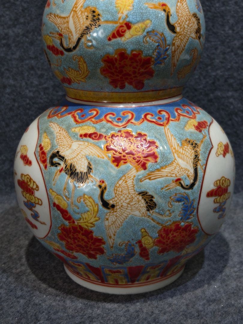 旧蔵　清朝乾隆時代 花瓶御用珐琅彩仙鶴文瓢形瓶【皇清乾隆御用】【乾隆御製】銘有り