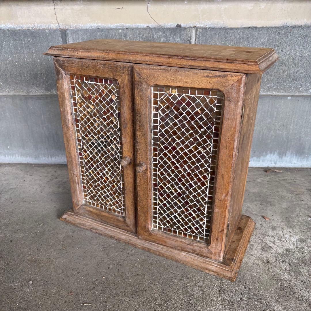 C1 北欧レトロ ガラスタイル 木製 収納キャビネット ヴィンテージ ビンテージ