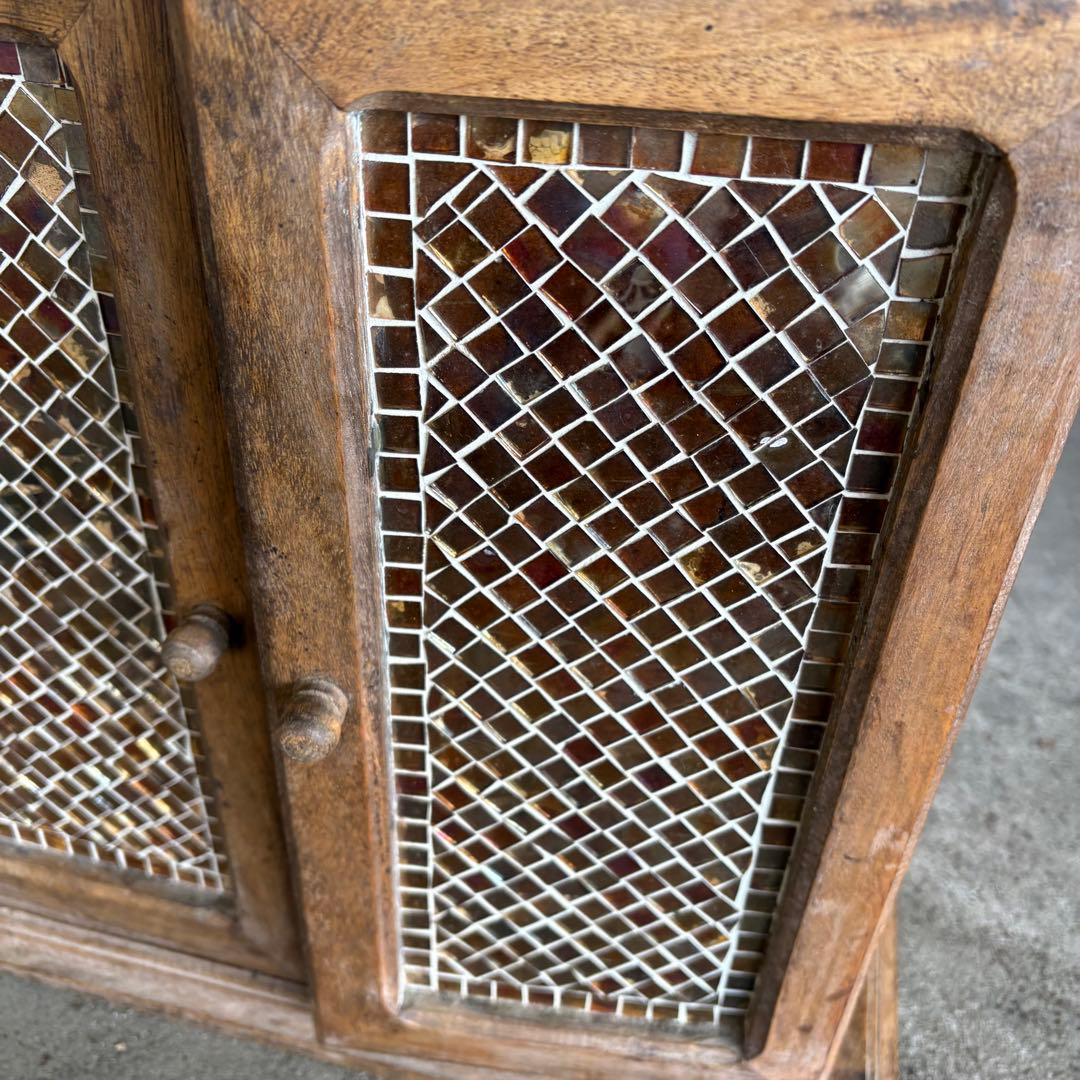 C1 北欧レトロ ガラスタイル 木製 収納キャビネット ヴィンテージ ビンテージ