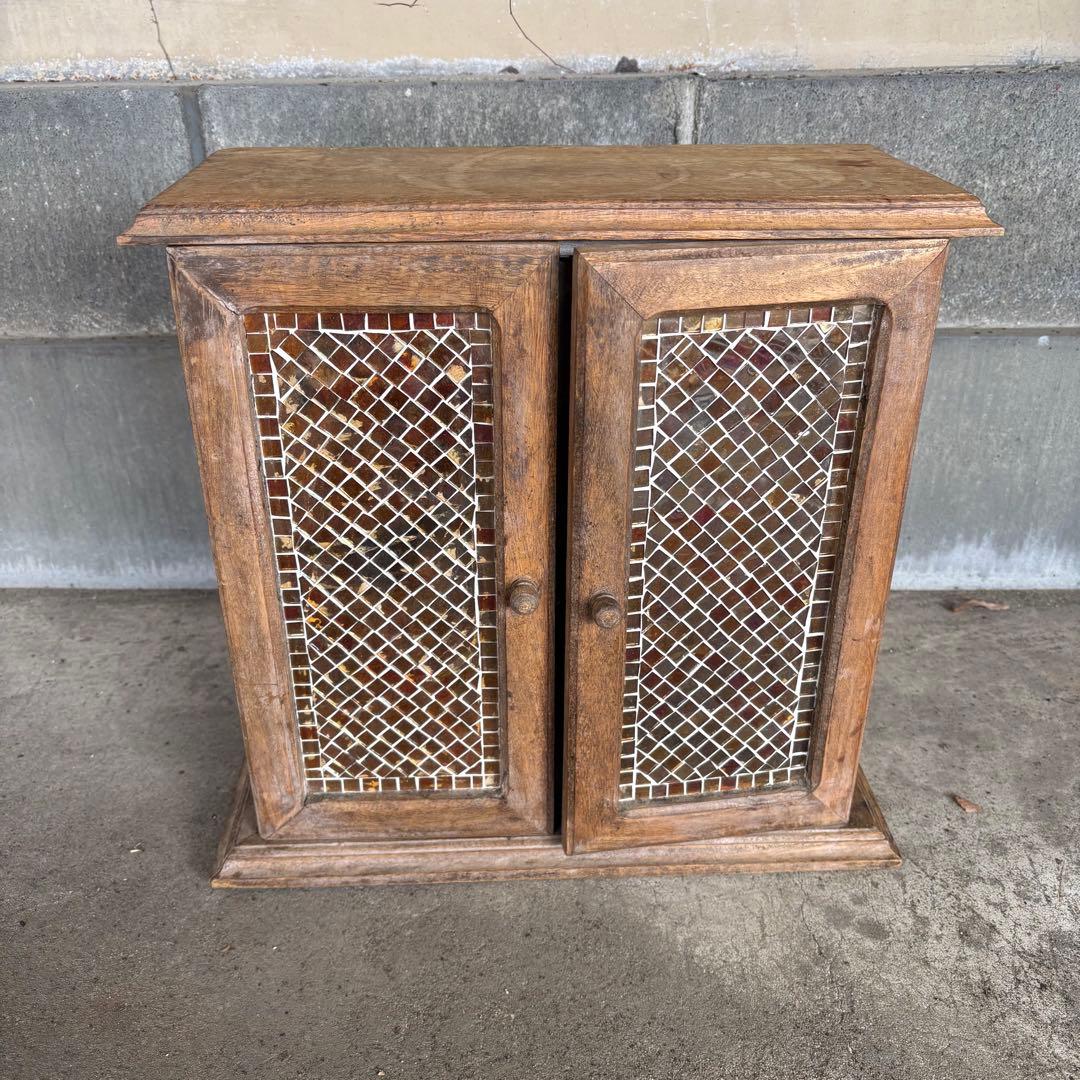 C1 北欧レトロ ガラスタイル 木製 収納キャビネット ヴィンテージ ビンテージ