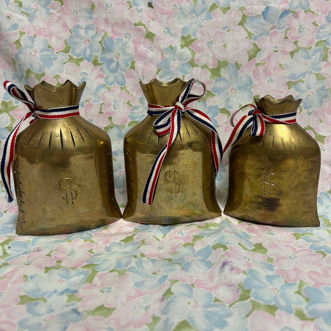 マネーバッグ　置物　アンティーク品　ヴィンテージ品　縁起物　3つ　古美術