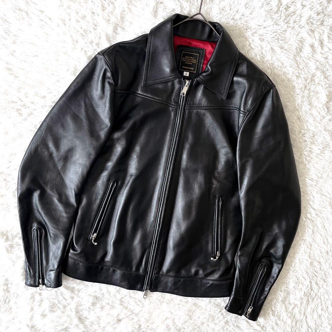 PURE GOLD ピュアゴールド レザージャケット シングル ラムレザー 2