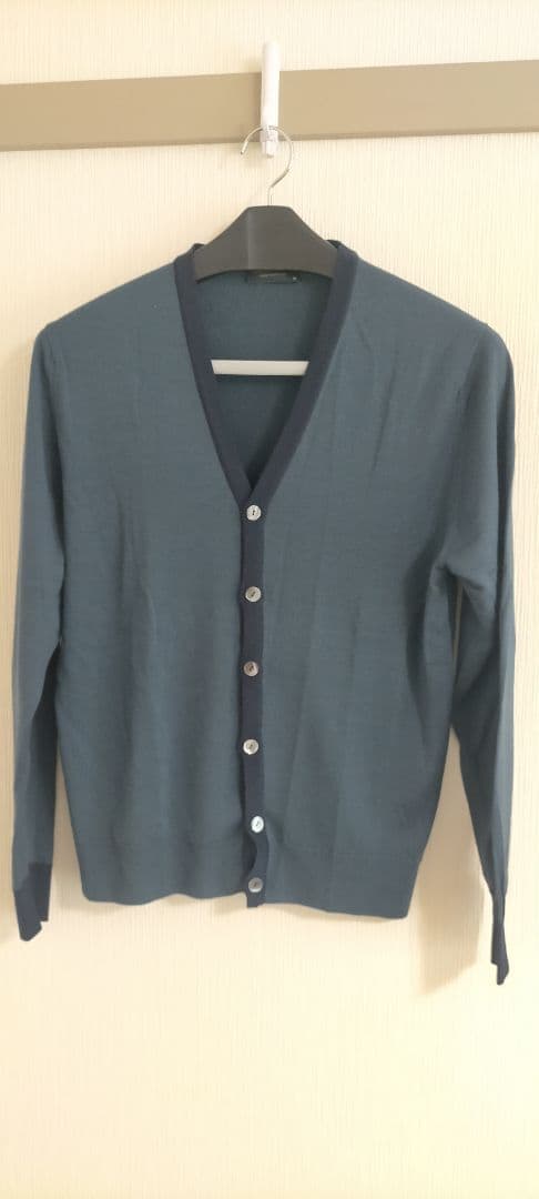 美品●ジョンスメドレー 配色ニットカーディガン ニュージーランドメリノウール M