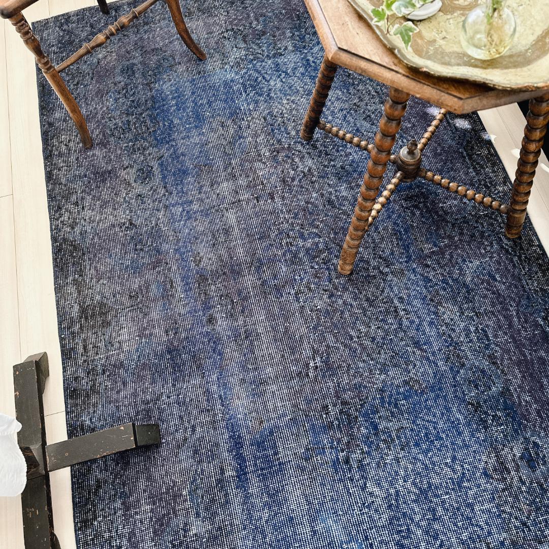 トルコ ヴィンテージラグ A133 レア ダークネイビー オーバーダイ