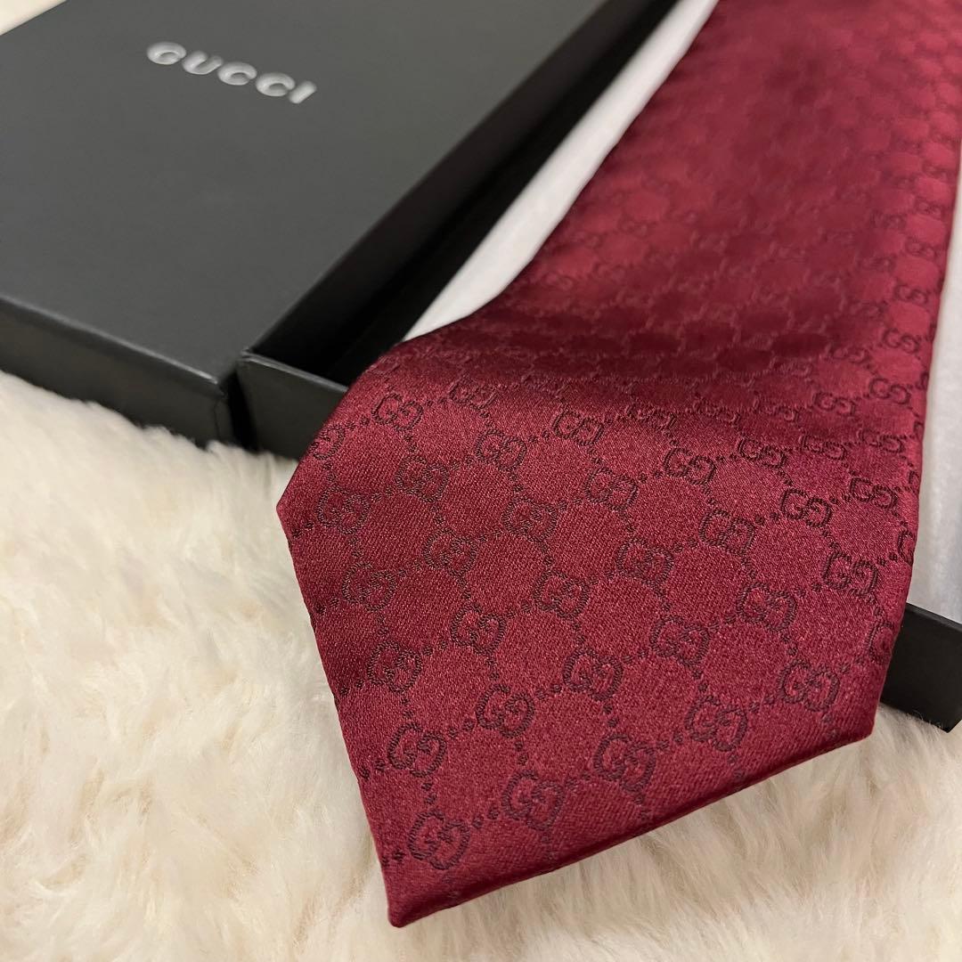 極美品！GUCCI シェリーライン gg 総柄 ボルドー ネクタイ