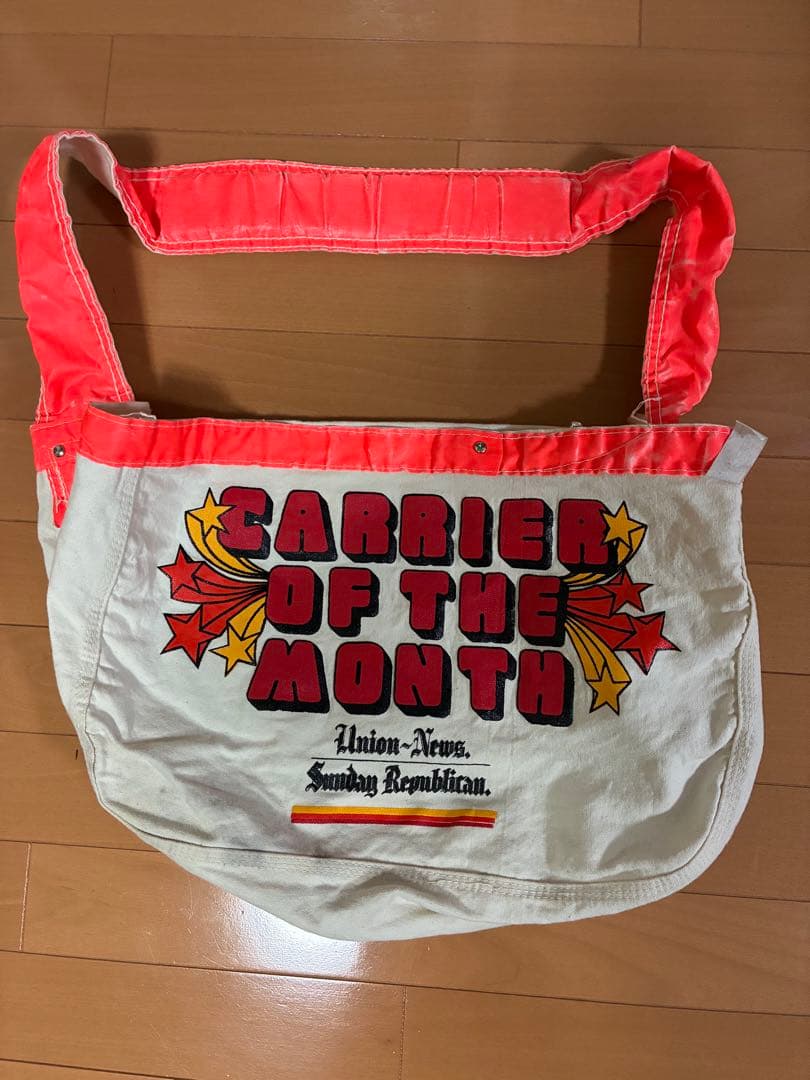 80's ニュースペーパーバッグ Union News 生成り×オレンジ