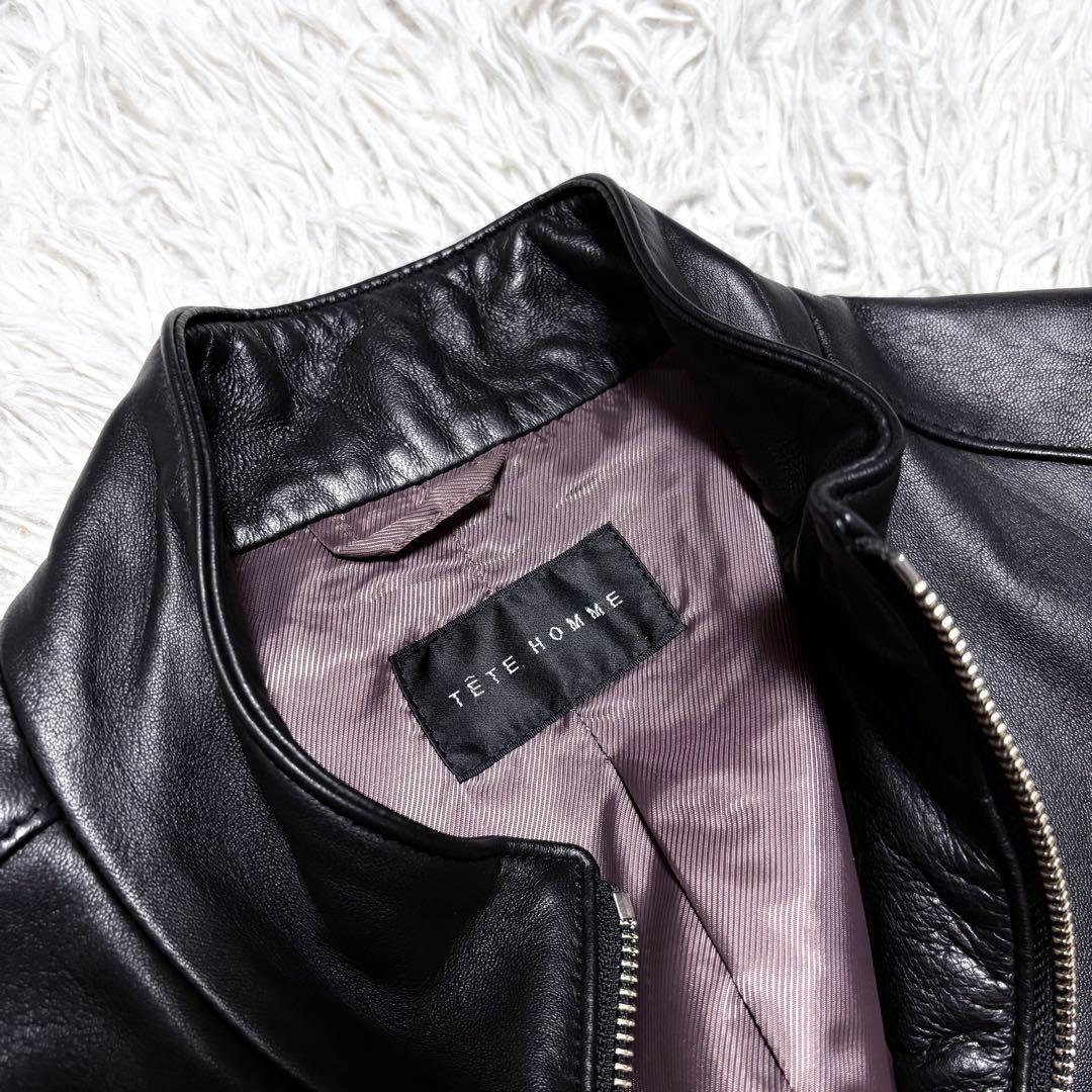 【極美品】TETE HOMME シングルライダースジャケット羊革 大きいサイズ