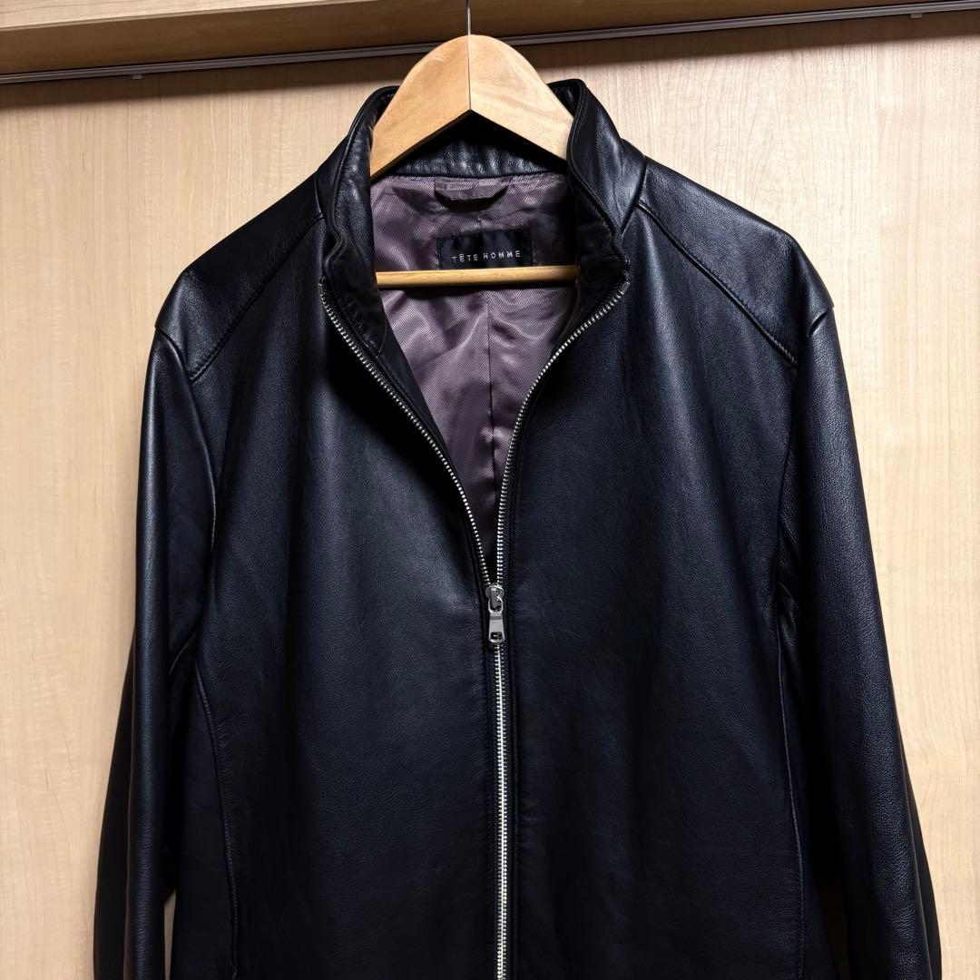 【極美品】TETE HOMME シングルライダースジャケット羊革 大きいサイズ