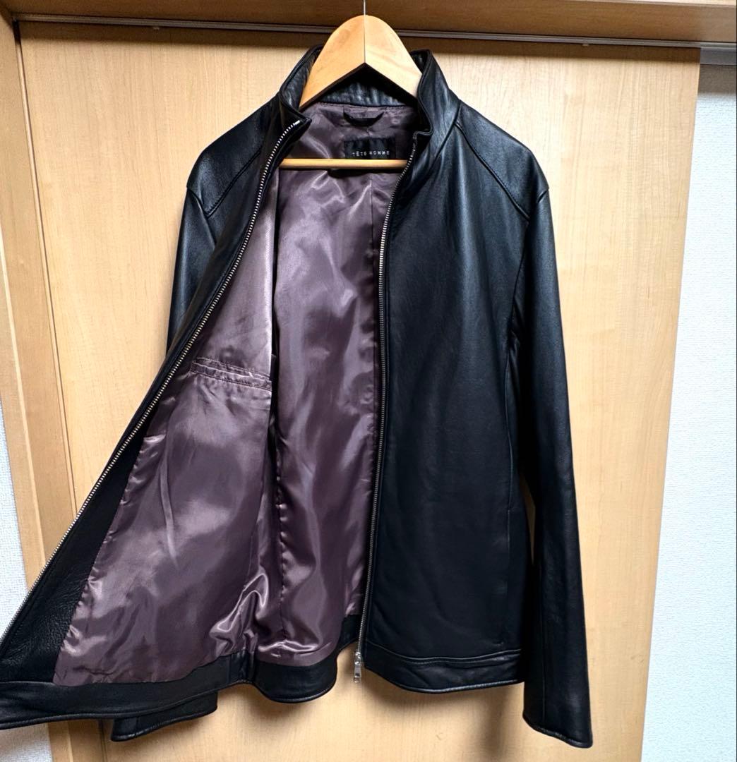 【極美品】TETE HOMME シングルライダースジャケット羊革 大きいサイズ