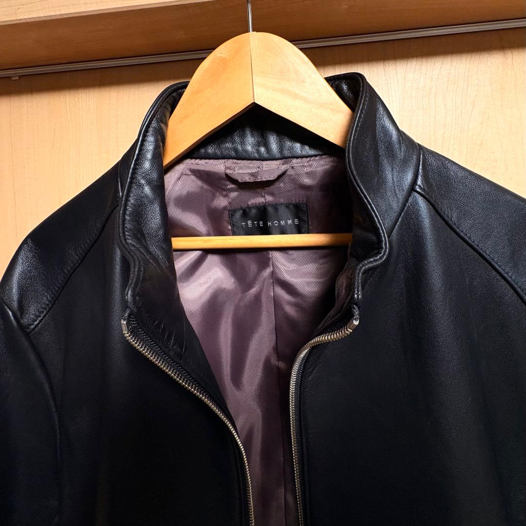 【極美品】TETE HOMME シングルライダースジャケット羊革 大きいサイズ
