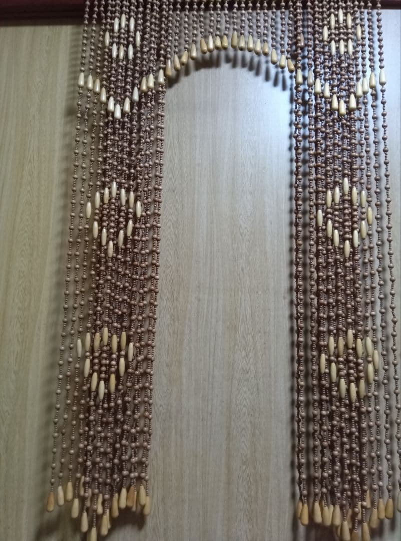 昭和レトロ天然木珠暖簾　未使用