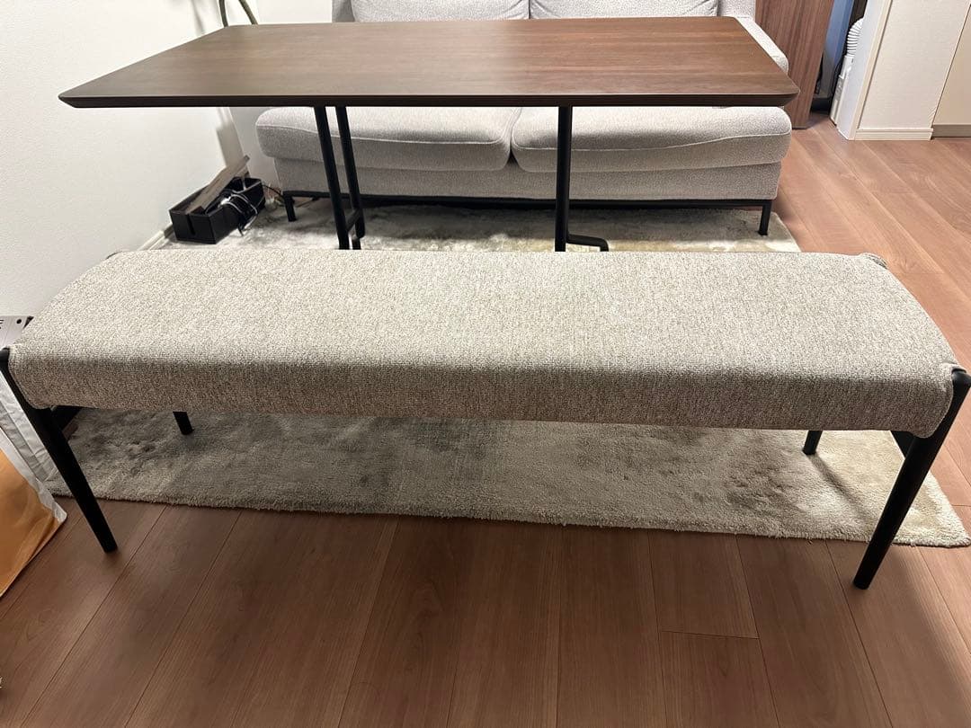 ※まみむ※【美品】グレー ファブリックベンチ&テーブルセット