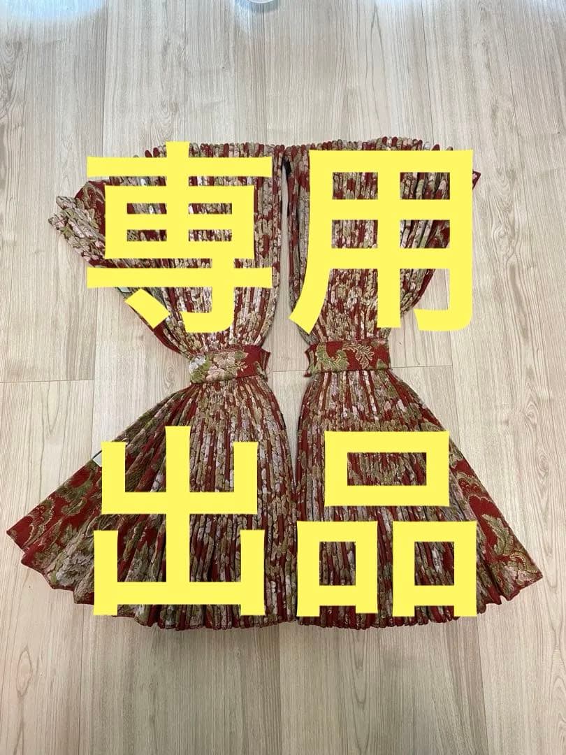 金華山　仮眠カーテン　裏生地プリーツ仕様　花かご　ワイン　日野純正カーテン駒付き