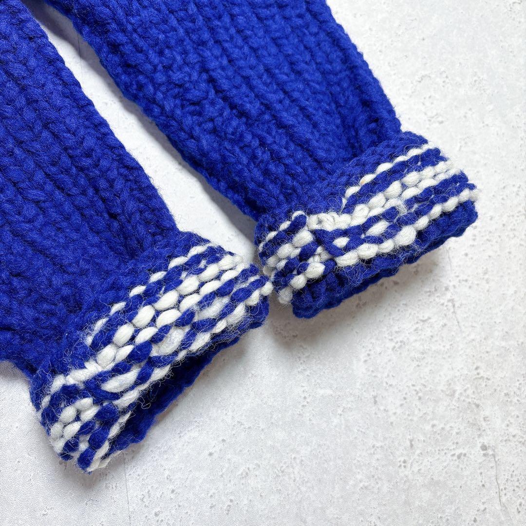 カナタ　カウチンニット　ブルー　現行タグ　肉厚カーディガン　希少カラー　ヘチマ