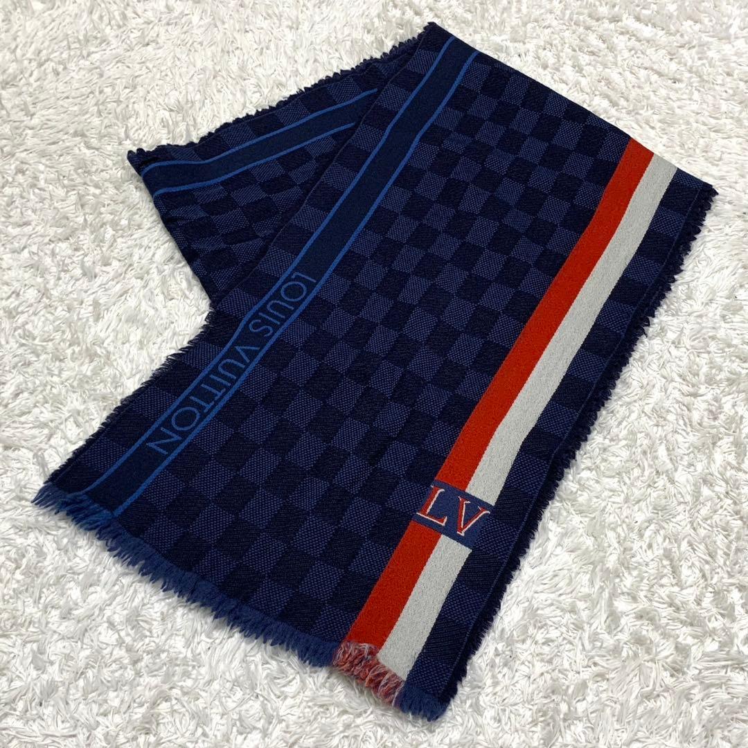［美品］ルイヴィトン　エシャルプ メサジェ ダミエ　フリンジ マフラー