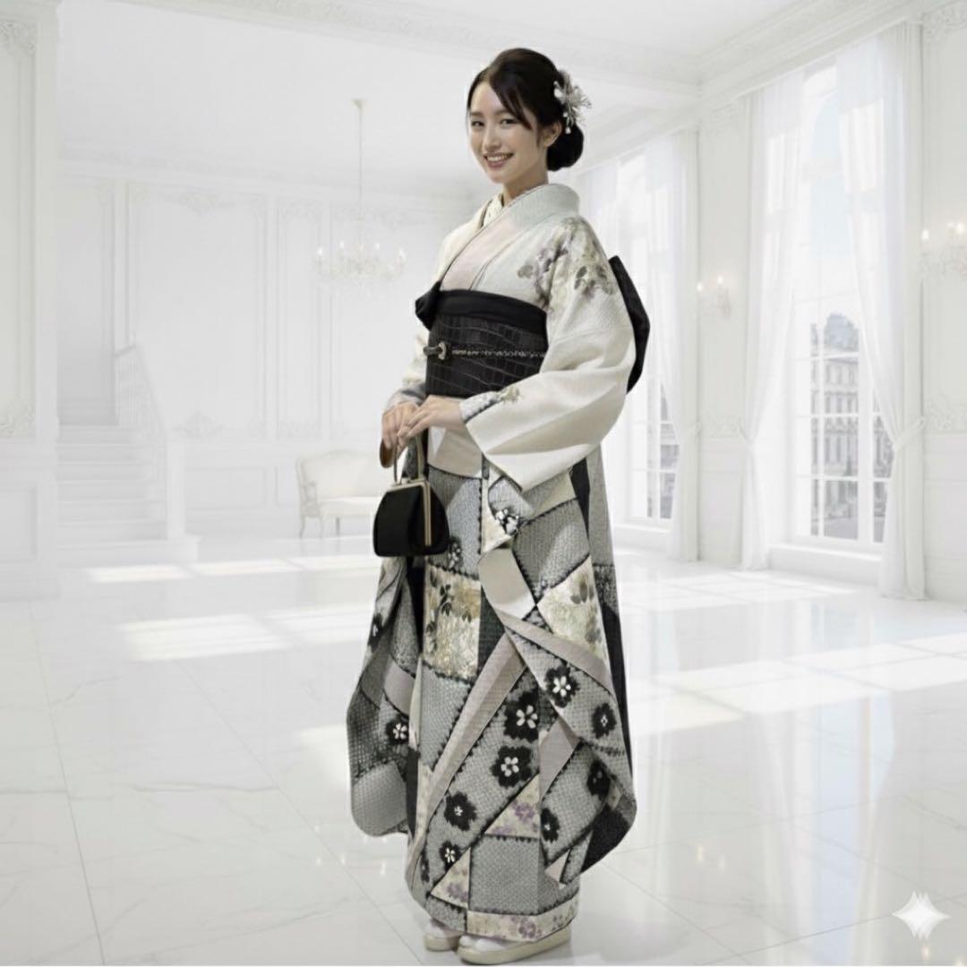 美品　総絞り　花模様　市松模様　金彩　逸品　振袖　フルセット 振り袖