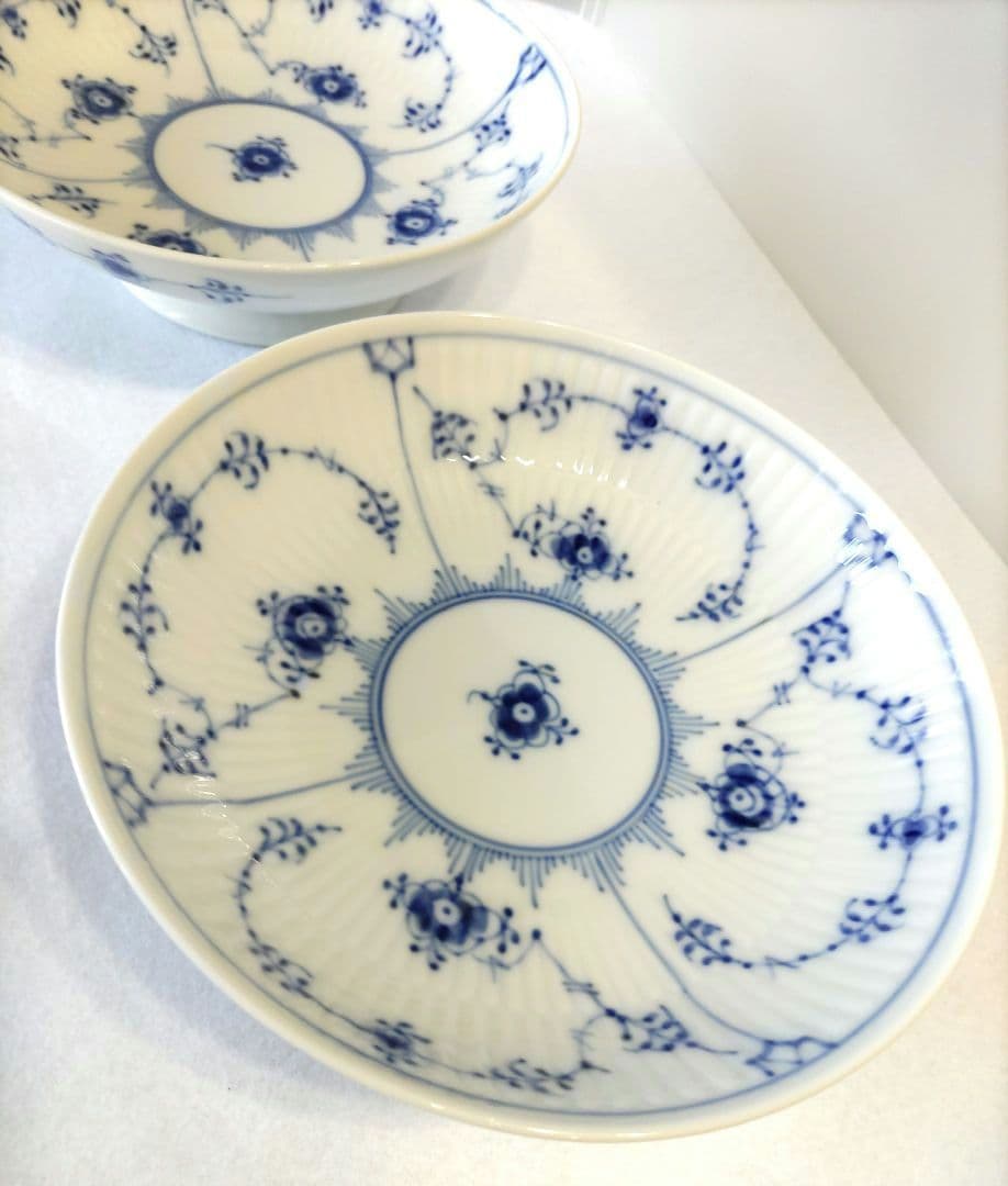 2つセット◇18デンマーク製　ロイヤルコペンハーゲン◇脚付き深皿ディーププレート