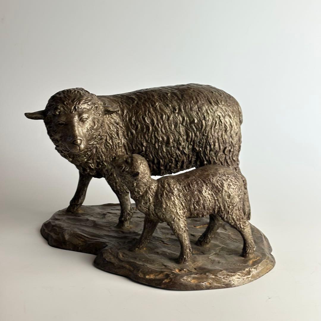芳山 ブロンズ 銅器 親子羊 置物 飾物 鋳銅 縁起物