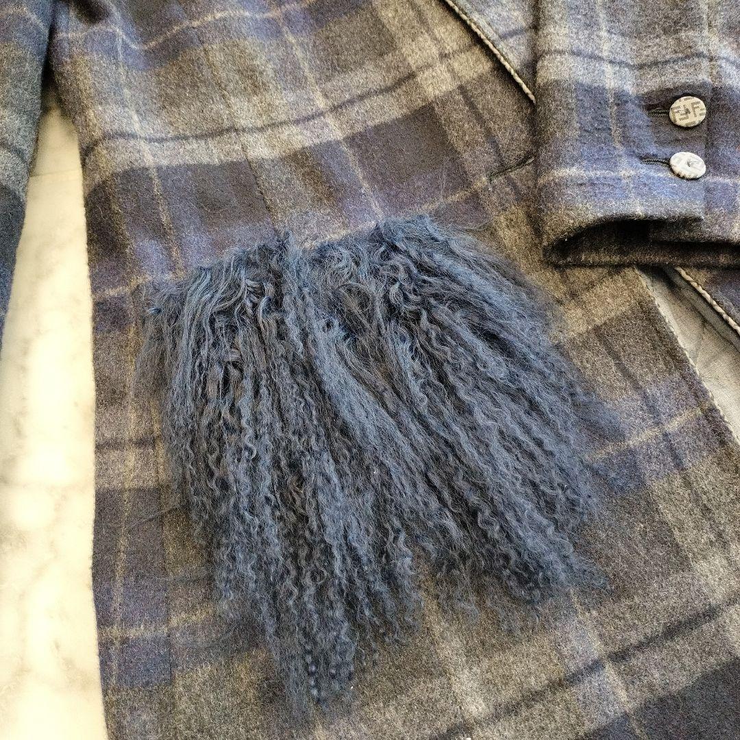 FENDI 12+ ポケットファー チェック ウールロングコート