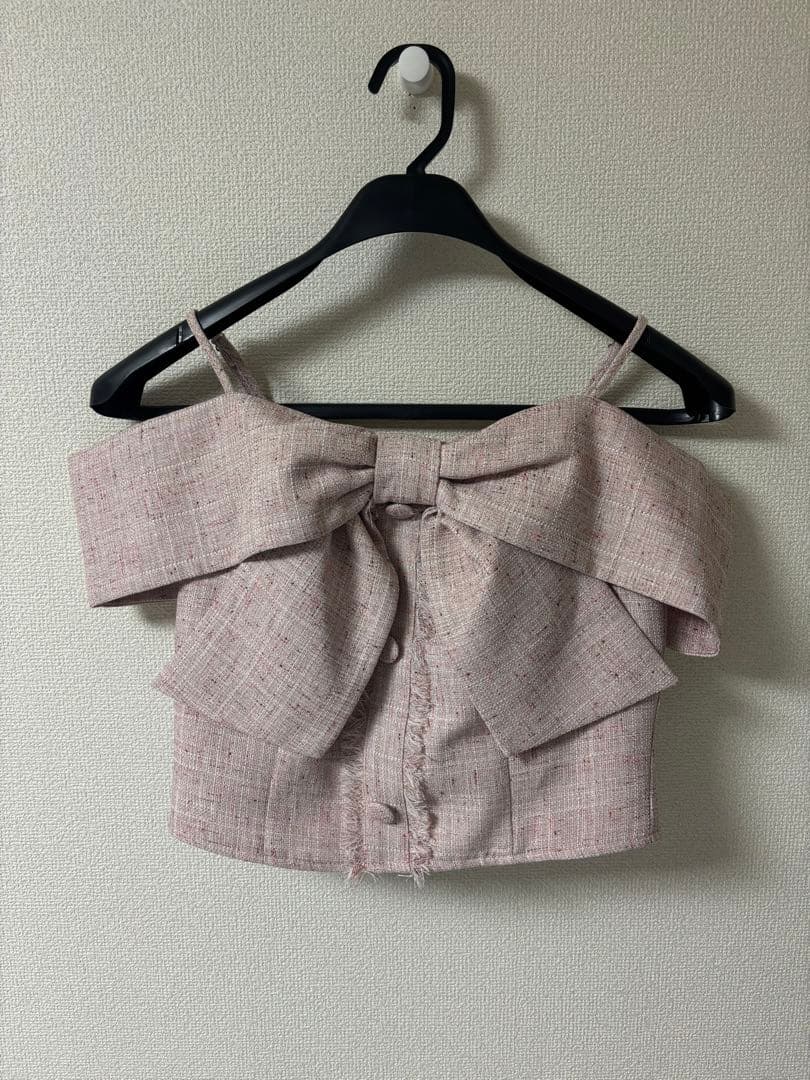 リップサービス　ツイードリボンオフショルトップス ピンク①