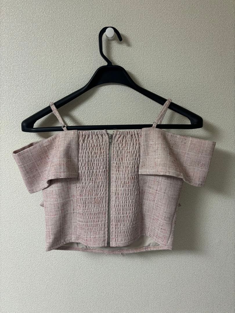 リップサービス　ツイードリボンオフショルトップス ピンク①