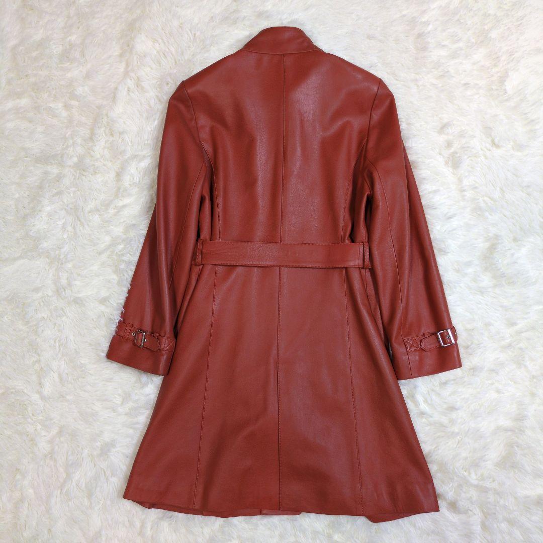 高級　バルマン　羊革　ラムレザー　ロング　レザーコート　ベルト　バックル　ロゴ
