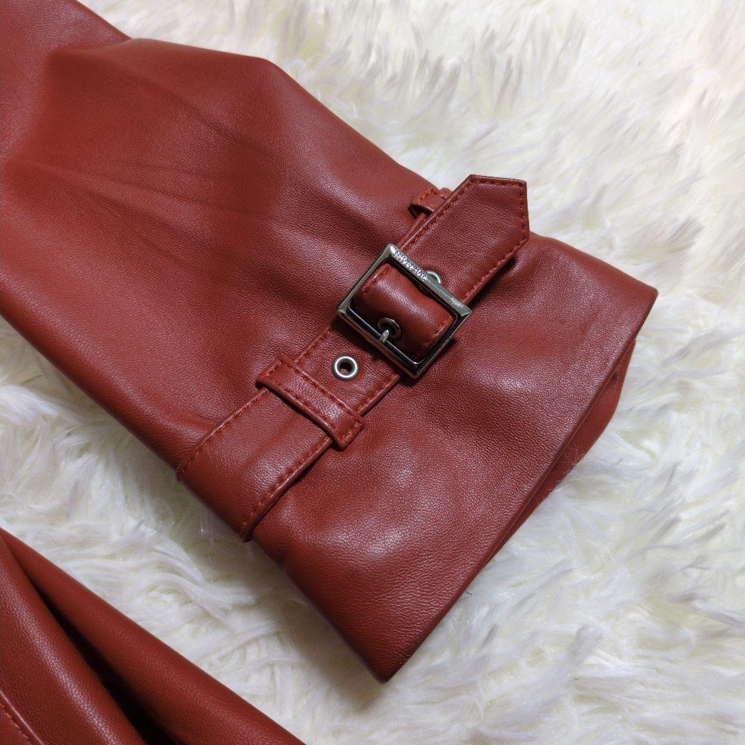 高級　バルマン　羊革　ラムレザー　ロング　レザーコート　ベルト　バックル　ロゴ