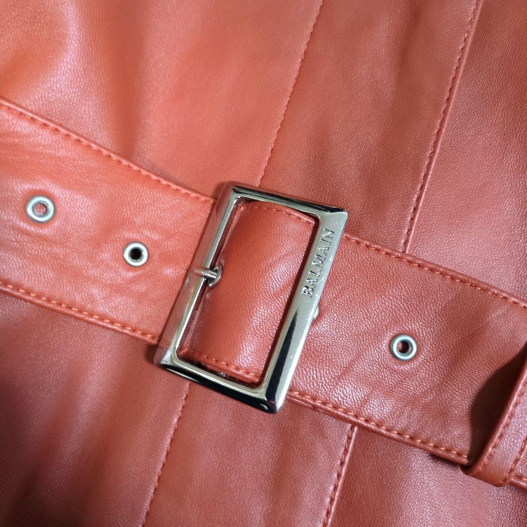 高級　バルマン　羊革　ラムレザー　ロング　レザーコート　ベルト　バックル　ロゴ