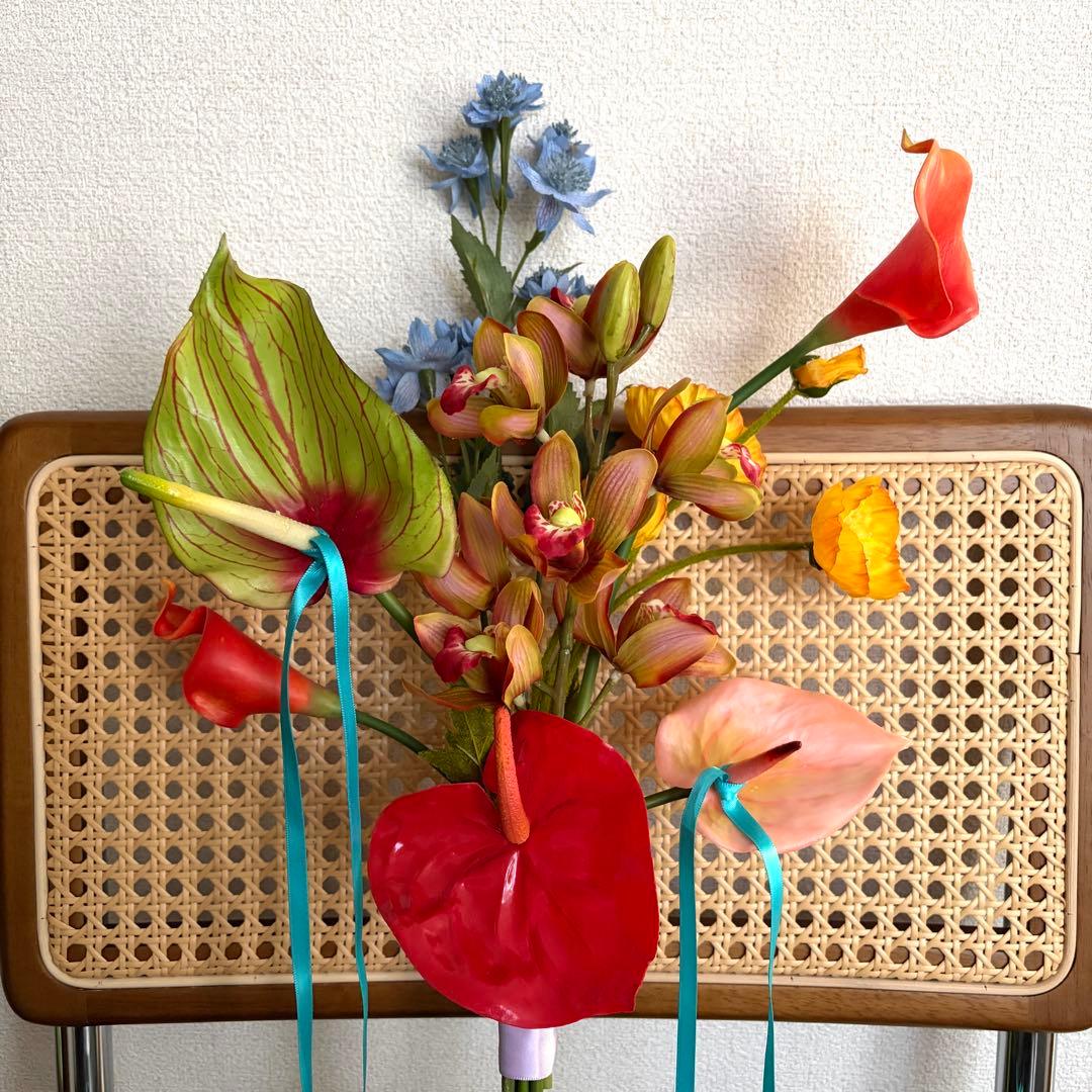 カラフル　造花　ウェディングブーケ　アーティフィシャルフラワー