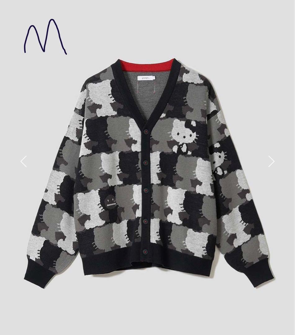 キティ シルエットパターン　ジャカードＶネックカーディガン　グラニフ　M