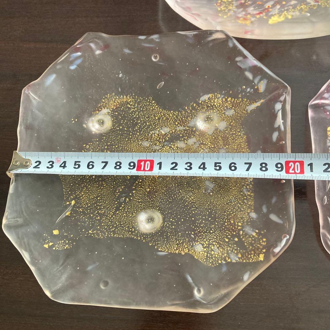 八角形ガラス皿 3枚セット 金箔模様